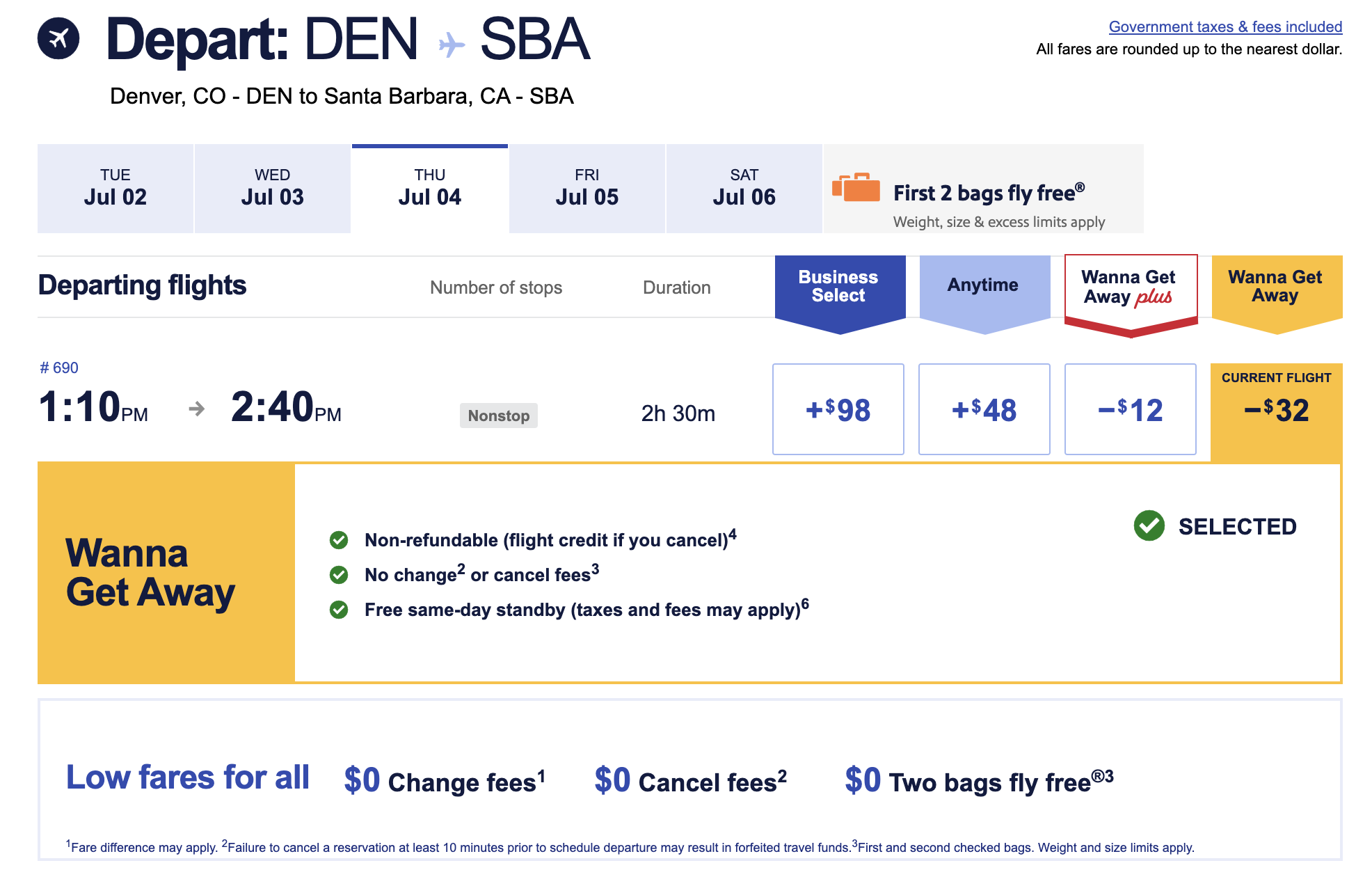 Southwest Rebooking SCreen